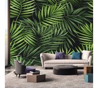 Green Palm Leaf Wallpaper Mural, Tropical Plant Wall Mural, Non-Woven Print Photo Wallpaper for Bedroom Living Room Decor 350x256 cm