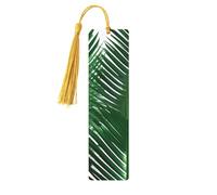 Green Palm Leaf Wooden Bookmark Craft Hanging Tags Ornaments Rectangular Bookmarks with Holes and Ropes