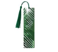 Green Palm Leaf Wooden Bookmark Craft Hanging Tags Ornaments Rectangular Bookmarks with Holes and Ropes