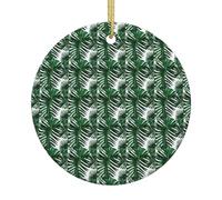 Green Palm Leafs Print Ceramic Christmas Tree Ornaments Festive Decor Gifts Baubles for Easy Hanging Xmas