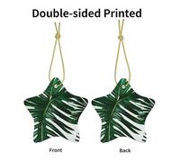 Green Palm Leafs Print Christmas Tree Ceramic Ornament – Star Shaped Holiday Decoration for Indoor Outdoor Home Party