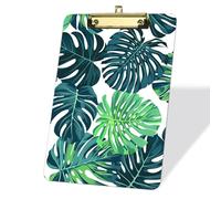 Green Palm Leaves Clipboard, Acrylic Standard Letter Size Clipboards, Clip Board with Low Gold Metal Clip for Girly Office Supplies Nursing Essentials Women Girls Teachers - 9 x 12.5 in