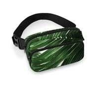 Green Palm Leaves Fanny Pack Waterproof External Pocket Portable Waist Pack Outdoor Adjustable Strap Lightweight Waist Bag for Workout Traveling Casual Running Hiking Cycling