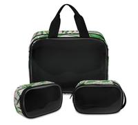 Green Palm Leaves Makeup Bag for Women Men, Tropical Palm Translucent Cosmetic Bag Wash Pouch Shower Bag 3 Pcs Travel Toiletry Toiletries Cosmetic Organizer
