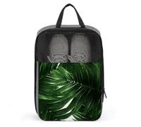 Green Palm Leaves Shoe Bags Foldable Breathable Portable Shoe Puches Organizer Stylish Expandable Packing Travel Shoes Bags for Sneakers Gym Luggage Closet