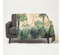 (Green) Palm Sepia Throw 130 x 170 cm Tropical Blanket