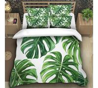 Green Palm Tree 3D Printing Duvet Cover Set Bedding Tropical Flora And Fauna Microfiber Match with Pillowcase Hidden Zipper Children Teenagers Super King（260x220cm）