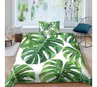Green Palm Tree 3D Printing Duvet Covers Bedding Tropical Flora And Fauna Microfiber Match with Pillowcase Hidden Zipper Children Teenagers Single（135x200cm）