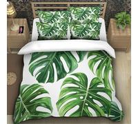 Green Palm Tree 3D Printing Duvet Covers Bedding Tropical Flora And Fauna Microfibre Soft And Pillowcase Hidden Zipper for Kids Single（140x200cm）