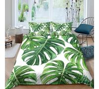 Green Palm Tree 3D Printing Duvet Covers Bedding Tropical Flora And Fauna Microfibre Soft Pillowcases Hidden Zipper Children Teenagers King（220x240cm）