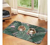 Green Palm Tree Leaves Dog Food Mats for Floors, 12x18 Inch Non-Slip Super Absorbent Pet Food Mat, Dishwasher Dog Mat for Food and Water, Cute Rubber Quick Dry Pet Feeding Mat for Dogs Puppy Cats