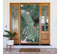 Green Palm Tree Leaves Door Cover Decorations, Welcome Door Banner Backdrop Seasonal Spring Summer Porch Banner Sign Photo Background for Indoor Outdoor Party Decor 72.8 x 35.4 Inch