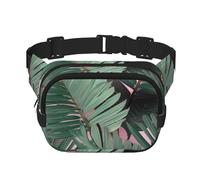 Green Palm Tree Leaves Fanny Pack For Women Waterproof Adjustable Belt Bags Waist Pack Fashion Casual Crossbody Bags Bum Bag For Running Workout Hiking Traveling, Black, One Size