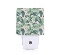 Green Palm Tree Leaves Pink Plug-in Led Night Light with Motion Sensor Dusk to Dawn Sensor Backlit Nightlight for Bedroom Bathroom