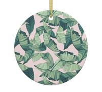 green palm tree leaves pink Print 2.9in Ceramic Christmas Tree Ornament Xmas Pendants Hanging Decor Home Festive