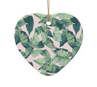 green palm tree leaves pink Print Christmas Tree Ceramic Star Heart Shaped Xmas Ornaments Home Hanging Gifts Decor