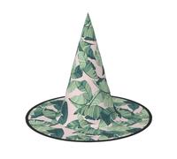 Green Palm Tree Leaves Pink Print Halloween Witch Hat,Wizard Hat,Suitable For Carnival,Christmas Masquerade,Cosplay Party