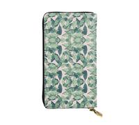 green palm tree leaves pink Print Leather Long Clutch Wallet â€“ Fashionable Personalized Wallet, Multiple Card Slots, Gift Ready, Black, One Size