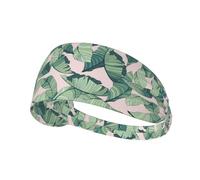 Green Palm Tree Leaves Pink Print Non-Slip Elastic Running Headband, Sweat Absorbing Stretchy Hair Bands For Gym Yoga, Soft Skin-Friendly Foldable Workout Headband