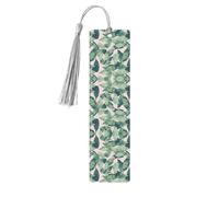 Green Palm Tree Leaves Pink Print Wooden Bookmark Wood with Tassel for Reading,Perfect Present for Book Lovers