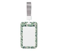 Green Palm Tree Leaves Pink Printed Id Badge Holder with Neck Strap Vertical Waterproof Name Card Holder for Office School