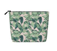 Green Palm Tree Leaves Water Resistant Pouch Women's Organizer, Fake Hemp Makeup Bag Large Cosmetic Travel Case