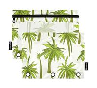 Green Palm Trees Beige 3 Ring Binder Pencil Pouch Pen Pencil Bag Zipper Binder Kids School Binders Clear Pockets Crayon 9.8" x 7.1", 2 Packs