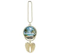 Green Palm Trees Ocean Car Hanging Pendant, Zinc Alloy Rearview Mirror Charms - Relieve Visual Fatigue, Vintage Keychain Pendant, Lucky Car Interior Hanging Decoration, Golden-Style