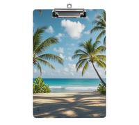 Green Palm Trees Ocean Clipboard with Hanging Hole, 8.5" X 12.5" Standard A4 Acrylic Clipboard Ultra Lightweight & Shatterproof Paper Holder for Office, Home