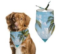 Green Palm Trees Ocean Dog Bandanas for Feeding Grooming, Triangle Pet Bibs for Cats & Dogs Washable Fashion Pets Scarf for Party Travel 27.6 X 11.8 Inch
