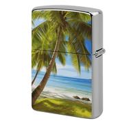 Green Palm Trees Ocean Lighter Case Pouch Double-Sided Metal Lighter Sleeve Scratch & Drop Resistant Lighters Protector Fits Standard Kerosene Lighters Pocket Protective Cover for Camping Party