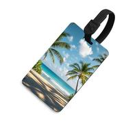Green Palm Trees Ocean Luggage Tags with ID Card, Durable Travel Bag Tags, Waterproof Name Tag for Suitcases, Backpacks & Travel Cases, Black-style, One Size, classic