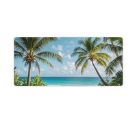Green Palm Trees Ocean Mouse Pad, Non-Slip Rubber Desk Mat with Stitched Edge, Large Mouse Pad for Keyboard, Laptop, Office & Home Decor, 40x90cm