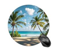 Green Palm Trees Ocean Round Mouse Pad 7.8 Inch, Portable Gaming Mouse Mat with Non-Slip Rubber Base & Smooth Surface, Waterproof Mousepad for PC, Laptop, Computer, Office, Home