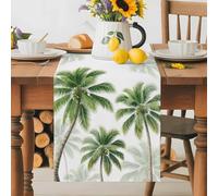 Green Palm Trees Table Runner 13x60 Inches Long Coastal Coconut Leaves Tropical Plant Summer Cotton Linen Table Runner Burlap Style for Dinner Table Party Decor Tabletop Decorations