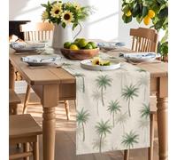 Green Palm Trees Vintage Linen Table Runner 120 Inches Long, Summer Country Tree Plant Washable Table Runners Heat-Insulation Kitchen Dining Table Decorations for Home Party Decor 13x120in