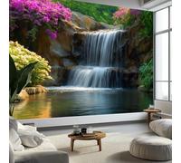 Green Panoramic Custom Wallpaper Mural, Non-Woven Premium Tranquility Forest Waterfall Print Wallpaper Mural Poster Decoration 138 x 101 inch (W x H) for Bedroom Living Room Corridor