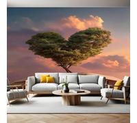 Green Panoramic Mural Wallpaper 390 x 260 cm A Heart-Shaped Tree Wall Mural Non-Woven Art Print Wallpaper Living Room Bedroom Sofa TV Backdrop Decoration Poster Picture Photo