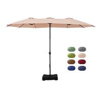 GREEN PARTY 15 ft Rectangle Patio Umbrella with Base Included, Double-Sided Table Umbrella with Crank, Large Outdoor Umbrellas for Patio Poolside Garden Backyard, Beige