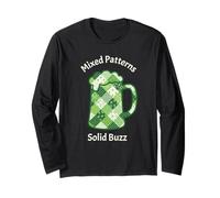 Green Patchwork Beer Mug St Patricks Day Shamrock Clover Long Sleeve T-Shirt