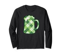 Green Patchwork Beer Mug St Patricks Day Shamrock Clover Long Sleeve T-Shirt