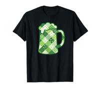 Green Patchwork Beer Mug St Patricks Day Shamrock Clover T-Shirt