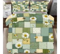 Green Patchwork Duvet Cover Super King Size 260x220 cm with 2 Pillowcases
