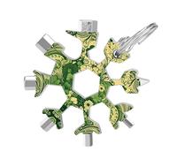 Green Pattern 19-in-1 Snowflake Multi Tool, Stainless Steel Metal Snowflake Multitool with Keychain, Compact & Portable Tools for Outdoor Camping Survival Daily Use Gift for Men