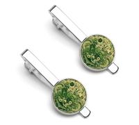Green Pattern 2 Pcs Tie Clips for Men Necktie Tie Bar
