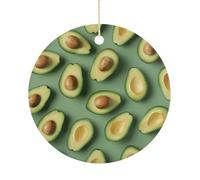 Green Pattern Double-Sided Ceramic Christmas Ornaments - Round Hanging Mini Xmas Tree Decorations, Ideas for Farmers, Rustic Home Decor for Indoor Outdoor Tree Decor