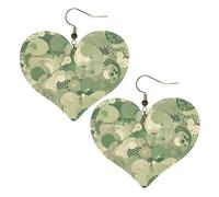 Green Pattern Leather Earrings for Women Heart Earring Lightweight Dangle Drop Earring Set Jewelry Gift