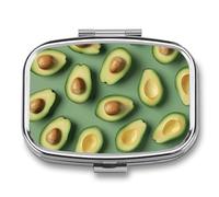 Green Pattern Pill Box - 2 Compartment Travel Pill Organizer with Small Mirror, Portable Pillcase for Pocket & Purse, Cute Square Medicine Case, Weekly Medicine Container