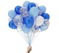 Green Paw Products - 25 Blue White and Confetti - Party Balloons - Eco Friendly & Biodegradable - 100% Natural Latex