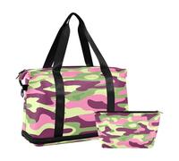 Green Peach Camouflage Large Capacity Gym Tote Bag Weekender/Overnight Duffel with Toiletry Bag for Workout